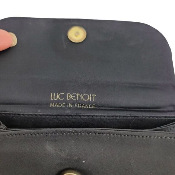 Vtg Luc Benoit Designer Mini Baguette Satin Graduation Tassel Clutch Handbag Blk - Picture 3 of 8